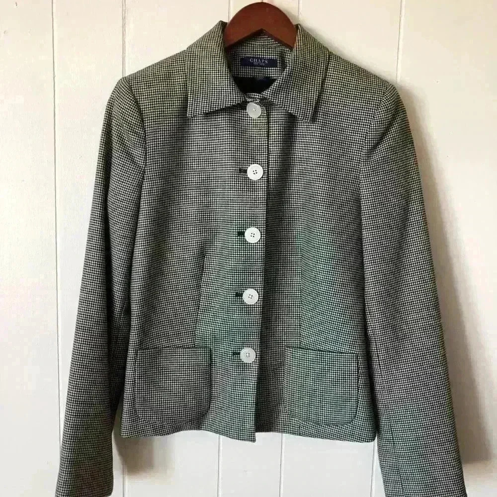 CHAPS Women’s Lightweight Houndstooth Patern Wool Blazer Size 4